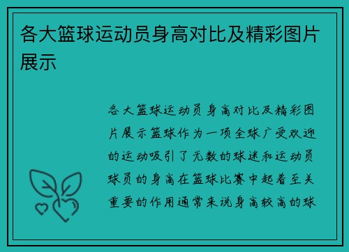 各大篮球运动员身高对比及精彩图片展示